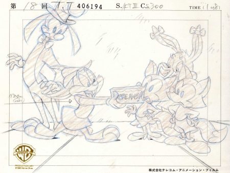 Tiny Toons Original Production Drawing: Buster Bunny, Babs Bunny, Foxy, Roxy, and Goopy Gear Hot on Sale