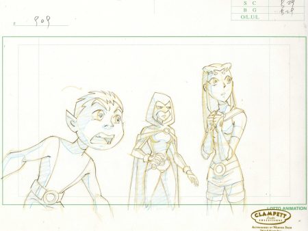 Teen Titans Original Production Drawing:  Starfire, Beast Boy, and Raven Hot on Sale