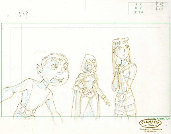 Teen Titans Original Production Drawing:  Starfire, Beast Boy, and Raven Hot on Sale